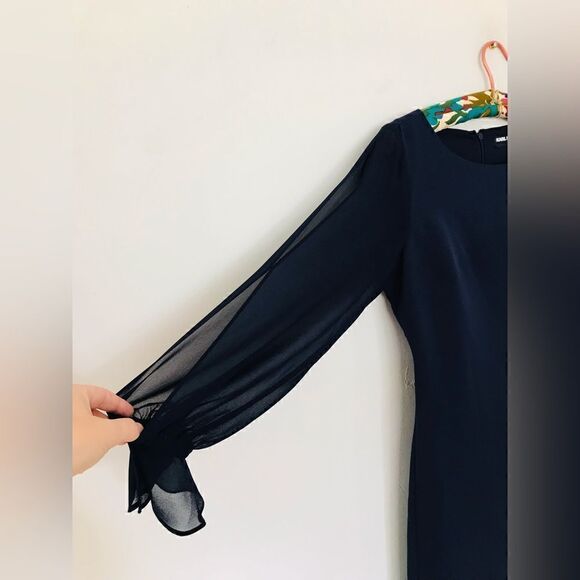 Karl Lagerfeld Paris | Navy Chiffon Sleeve crepe sheath dress | size 4 - Picture 9 of 10